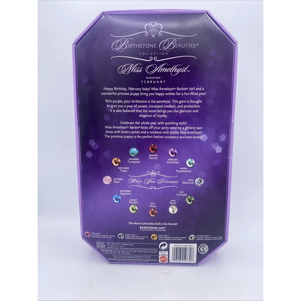 Mattel Birthstone Beauties Miss Amethyst February Barbie Collector Pink Label - Picture 7 of 13
